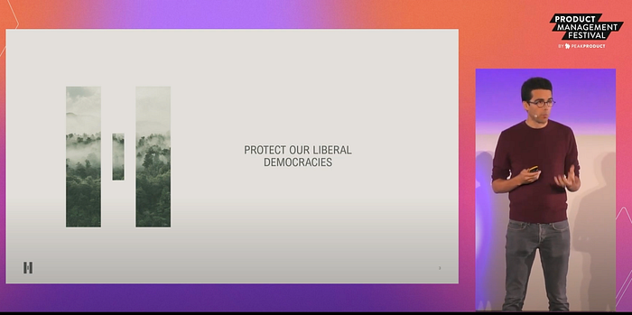 VP Product, Marcel Gordon, talking at the Product Management Festival